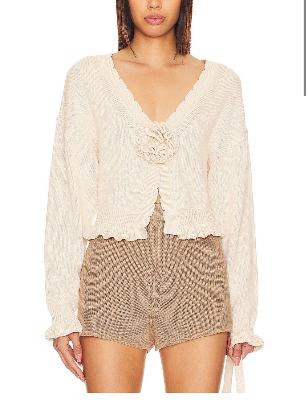 Tularosa Jovien Rosette Cardigan Beige Size S Revolve Coquette Ruffle